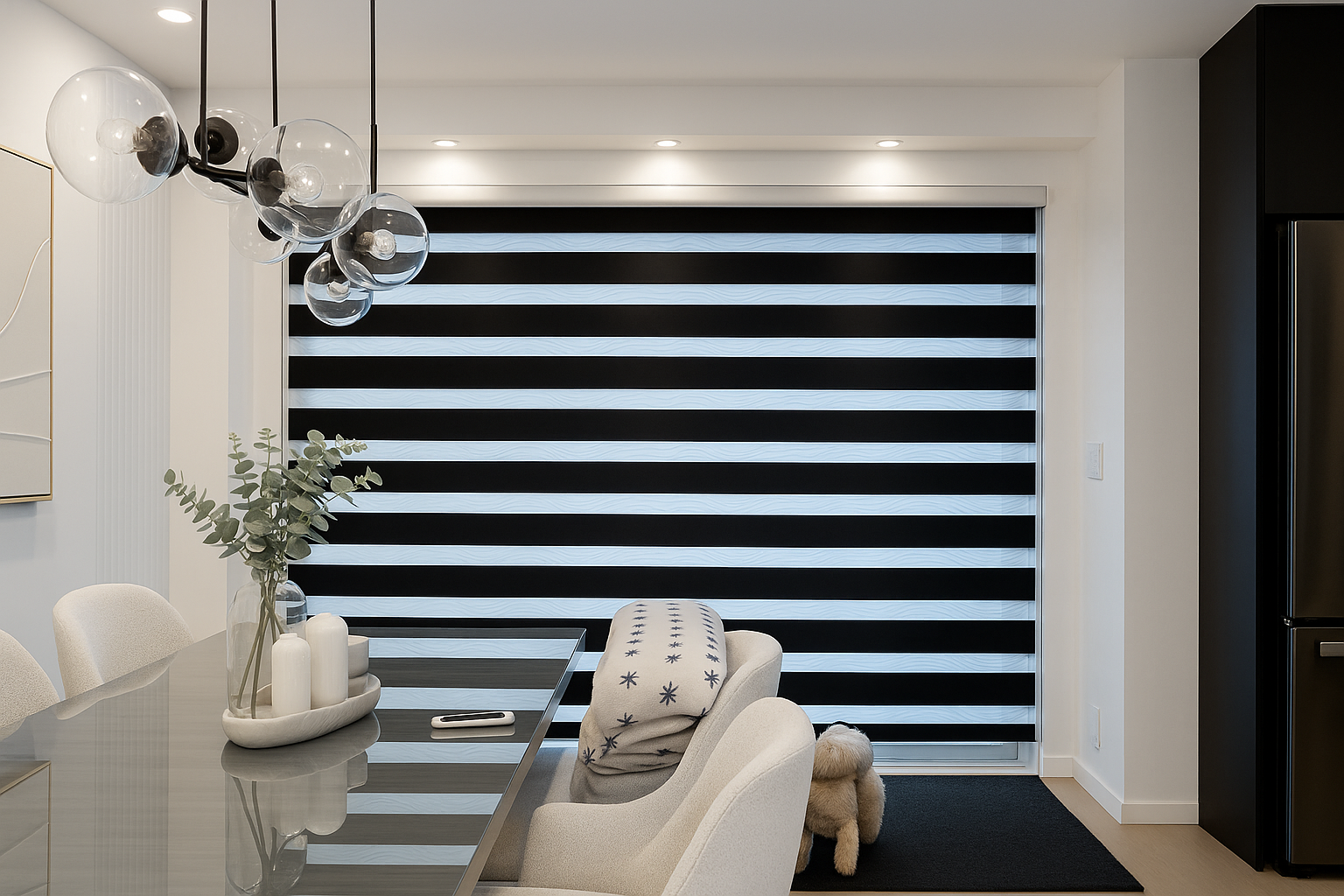 Detalle de las bandas horizontales de una cortina roller duo